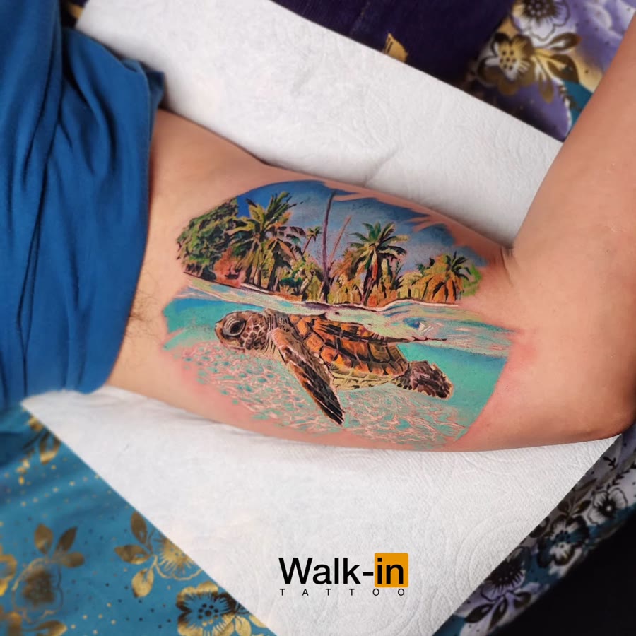 Island turtle, Color & illustrative tattoo